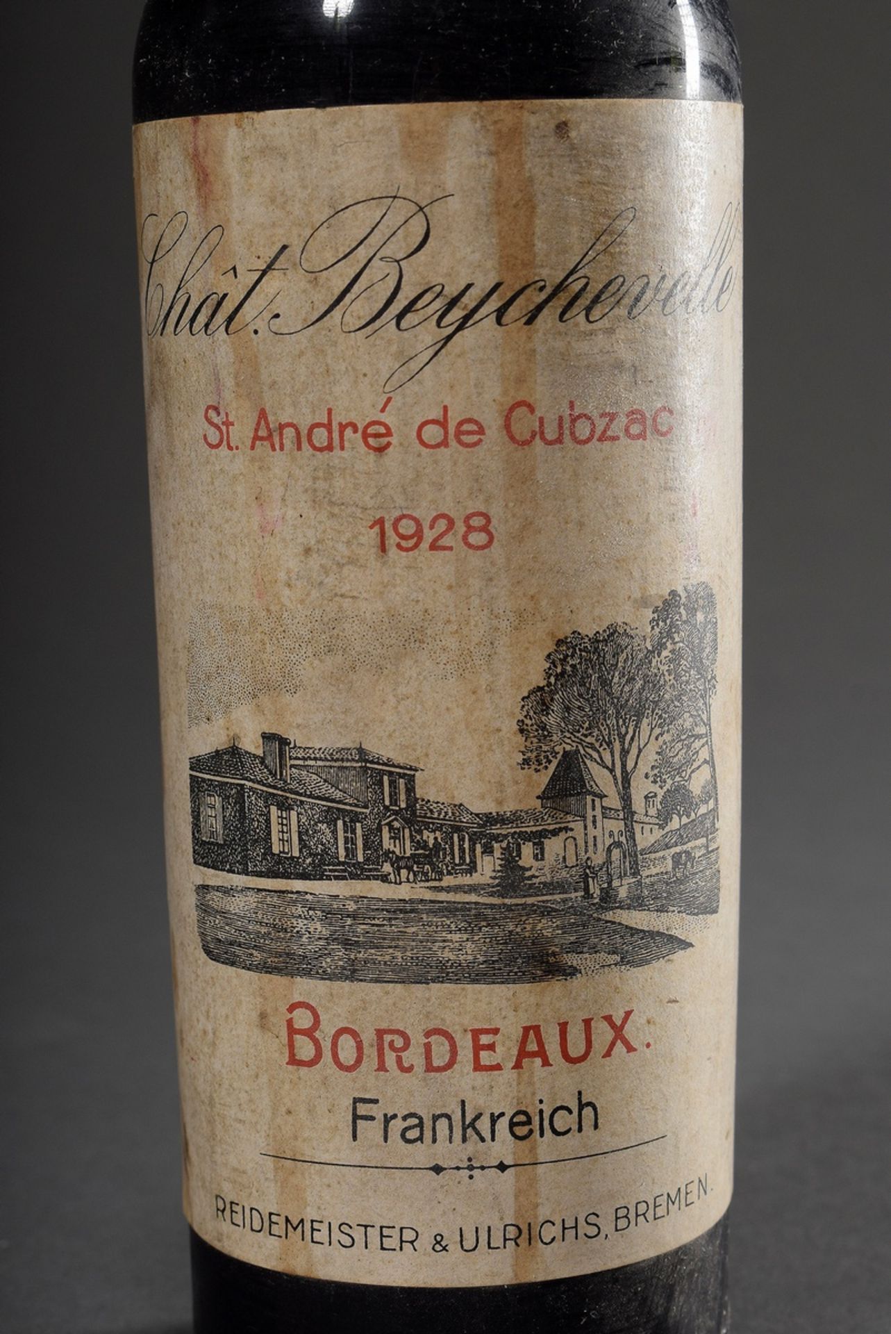 Bottle 1928 Bordeaux red wine "Chateau Beychevelle", St. Andre de Cubzac, 0,375 l, inventory sticke - Image 2 of 4