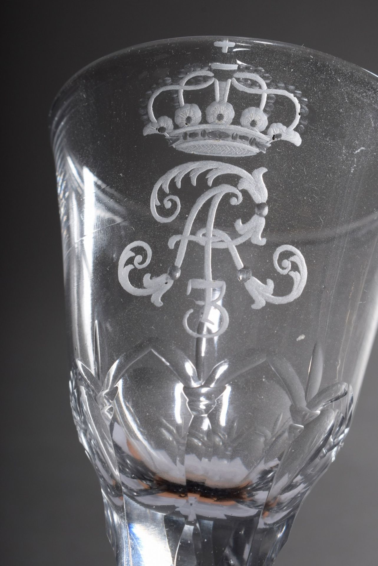 Delicate baroque goblet with cut ruler's monogram "AR3" of King August III of Poland on the dome, s - Image 2 of 3