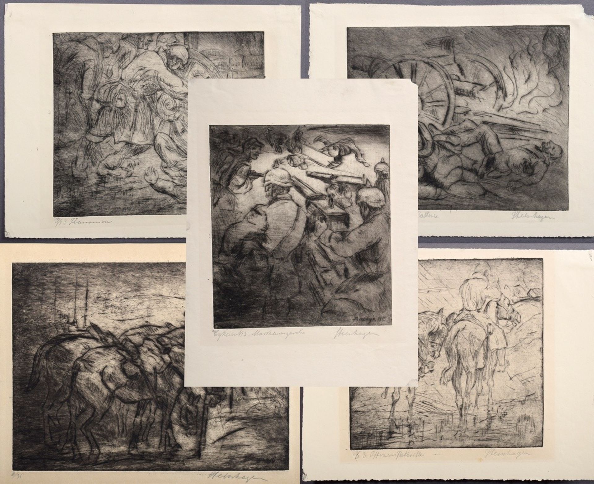 5 Steinhagen, Heinrich (1880-1948) "Scenes from World War I" 1915/16, etchings, some signed and dat