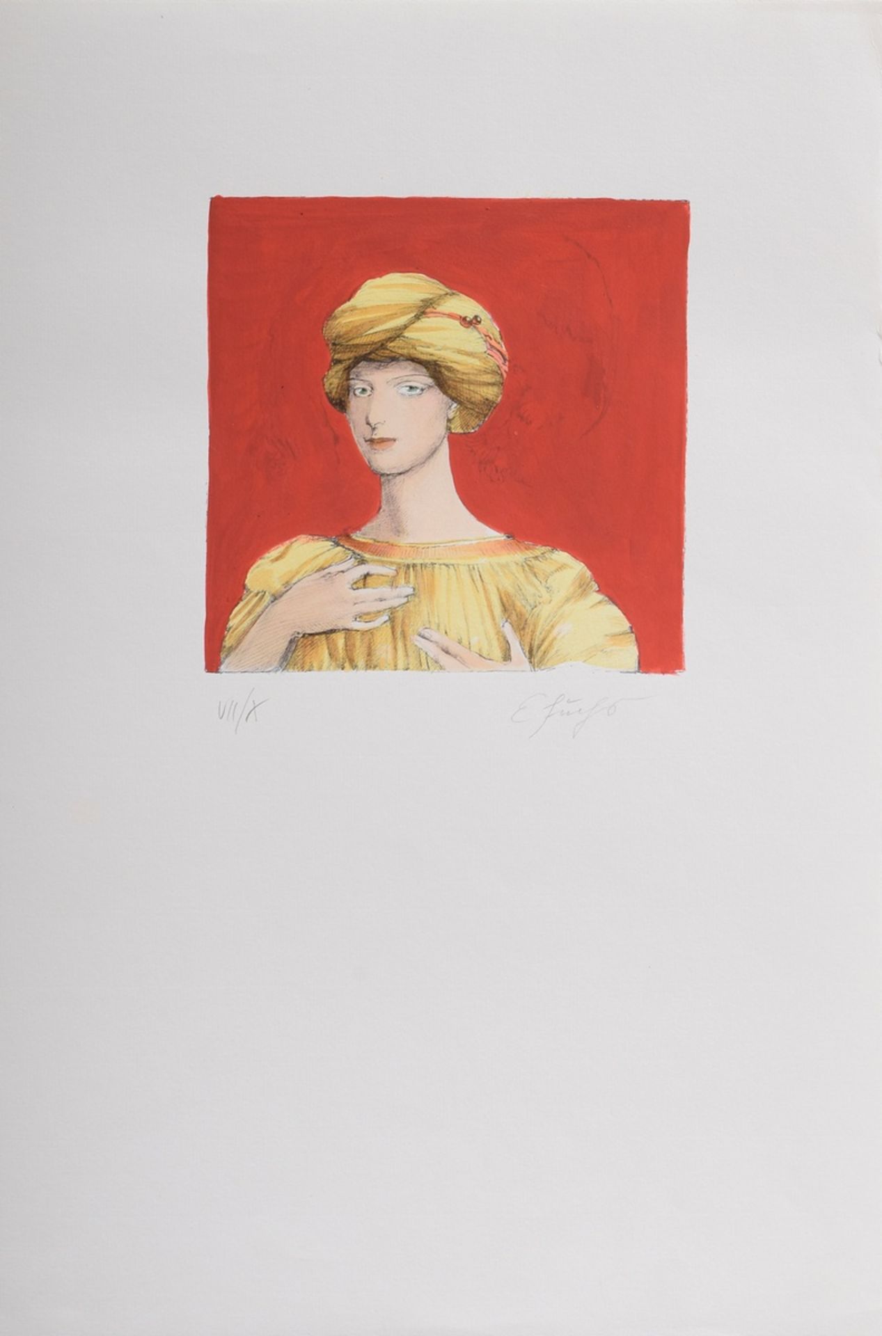 Fuchs, Ernst (1930-2015) "Papageno mit Turban" 1966, VII/X, handcolor. lithograph, u. sign./num., P - Image 2 of 2