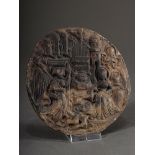 Rundes Tonrelief „Mariae Verkündigung“, unglasiert, 16.Jh., Ø 14,5cm, etwas berieben und verfärbt,