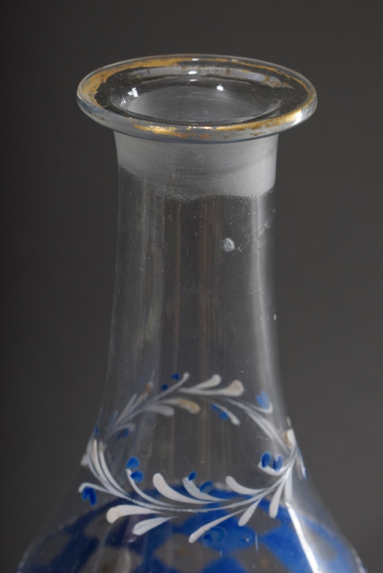 Biedermeier water carafe with coloured enamel painting "Rauten", 19th century, h. 26cm, stopper mis - Image 2 of 4