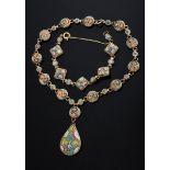 2 Teile italienischer Mikromosaik Andenkenschmuck in Messingfassungen: Collier mit Anhänger, L. 36,