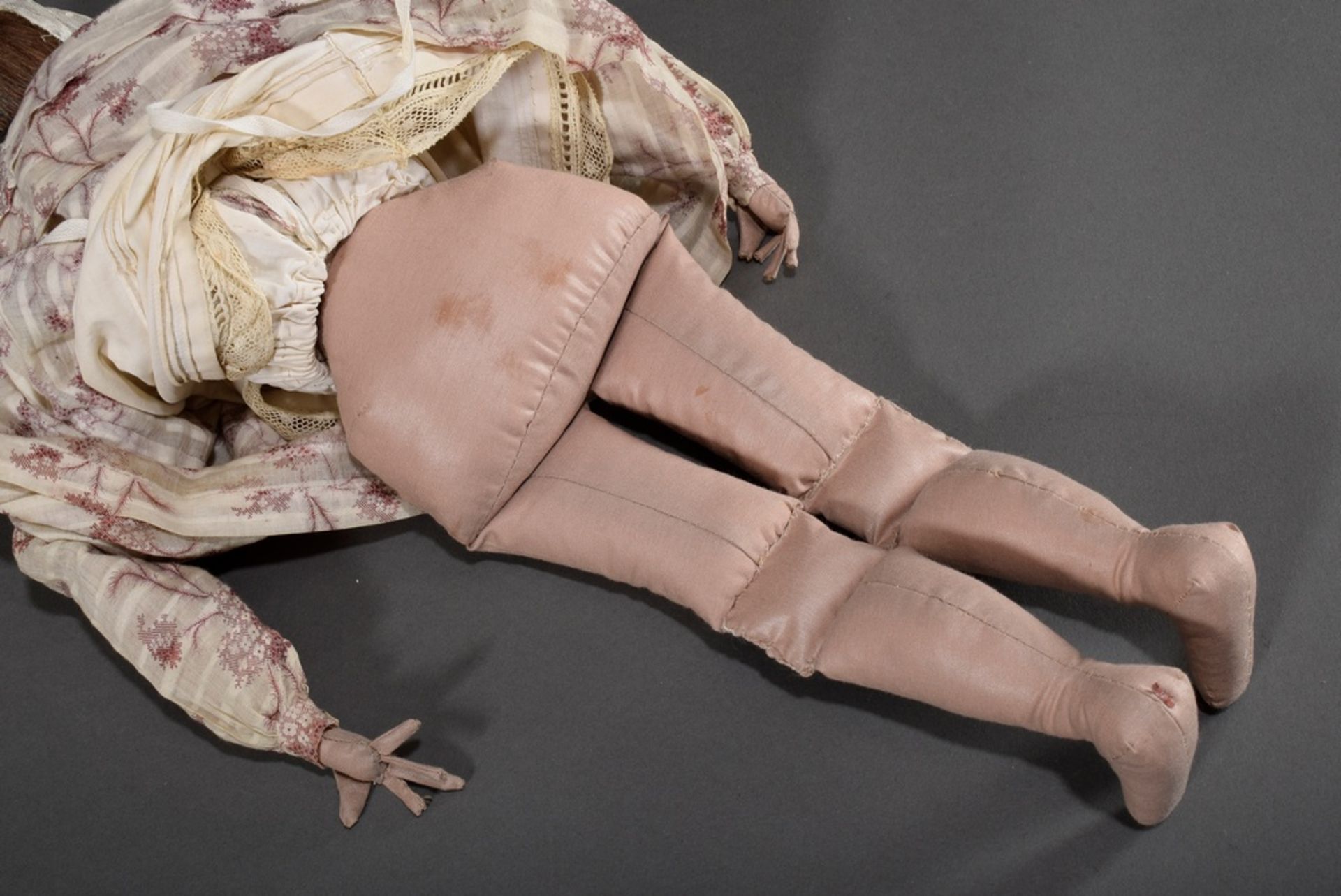 Early Biedermeier doll with papier-mâché breasthead, real hair and brown eyes, original clothing, c - Image 5 of 5