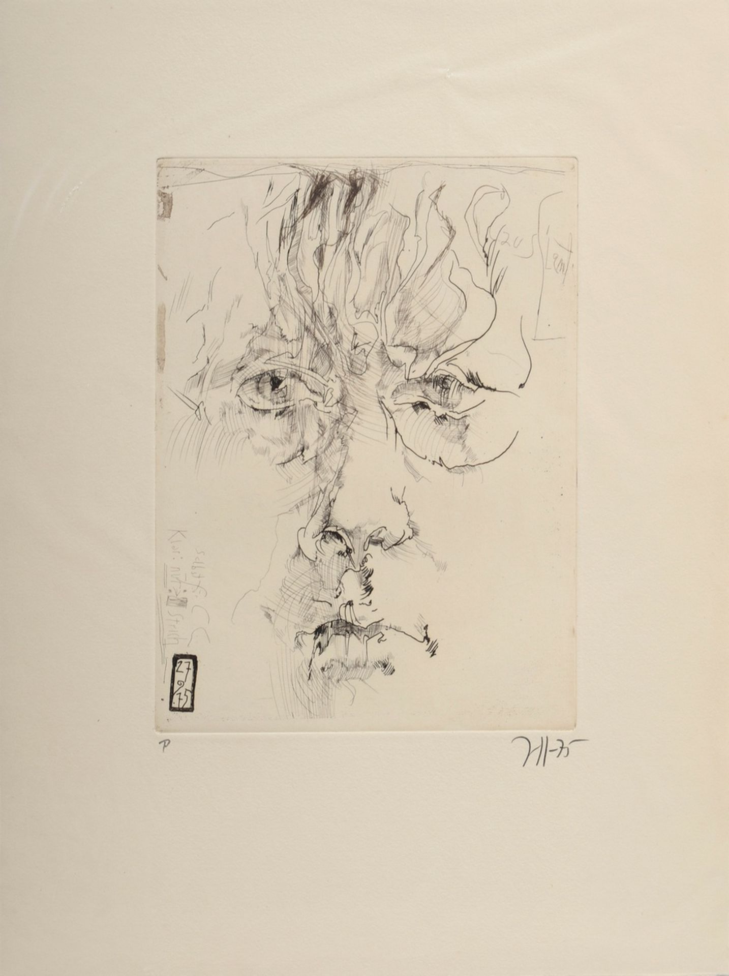Janssen, Horst (1929-1995) " Self for CC" 1975, etching, sample, titled and dated on the plate, and