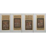 4 Diverse indopersische Miniaturen "Höfische Szenen" aus Handschriften, 18./19.Jh., Deckfarbenmaler