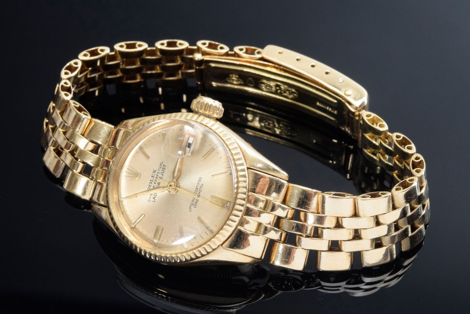 GG 750 Rolex "Oyster Perpetual, Lady Datejust" Armbanduhr mit Jubilé-Band, Automatic, Strichindizes