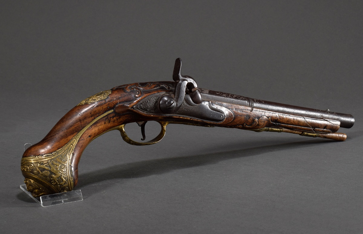 Muzzle-loading/percussion pistol (adjusted) with walnut stock, finely chiselled gilt bronze decorat - Image 15 of 18