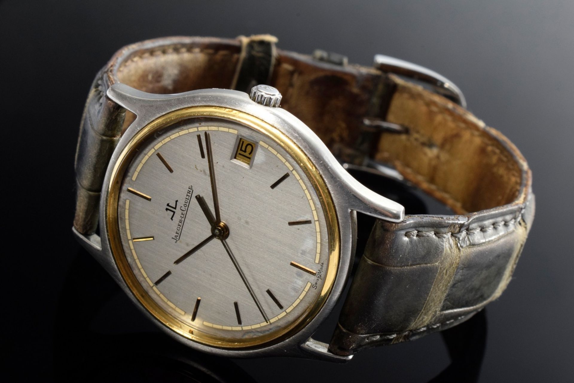 Jaeger-LeCoultre steel men's wristwatch, quartz movement, large seconds, date, hour and minute indi