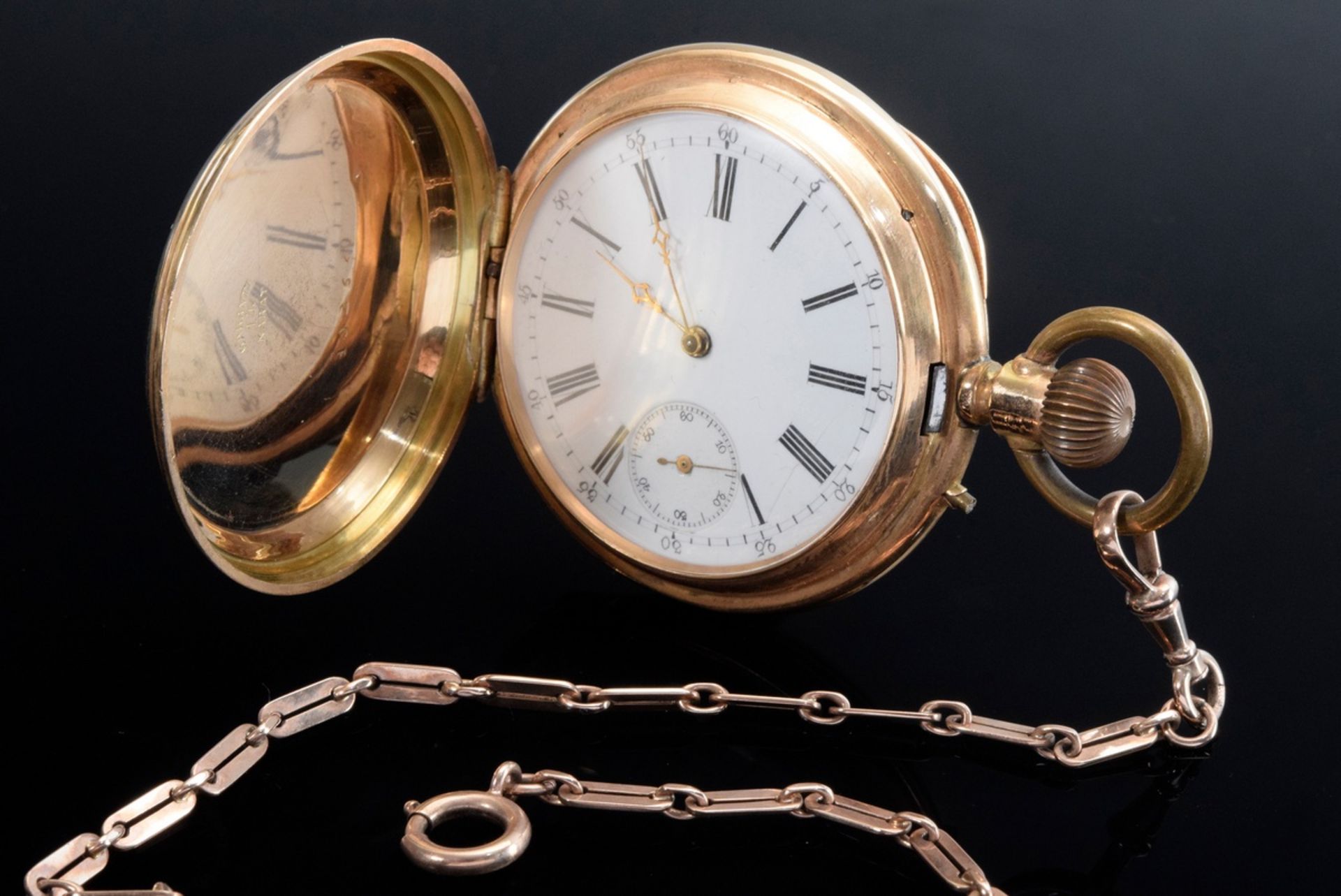 Pocket watch, triple cover RG 585, Monard Geneve, Rementoir, lever movement, 15 synth. ruby jewels,