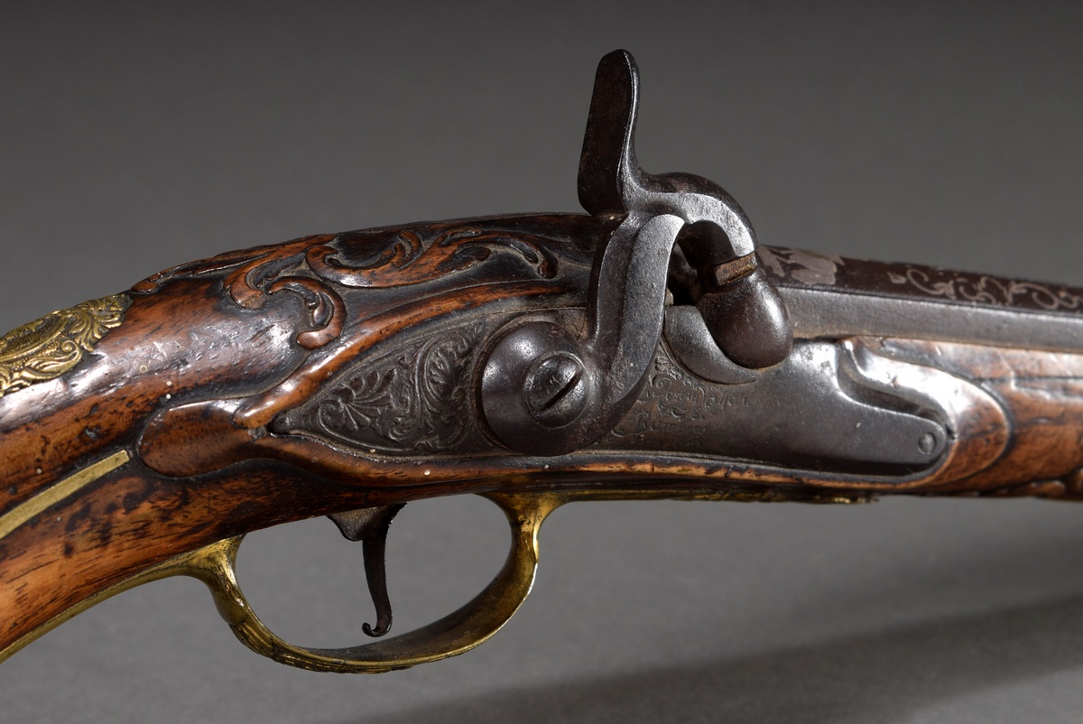 Muzzle-loading/percussion pistol (adjusted) with walnut stock, finely chiselled gilt bronze decorat - Image 16 of 18