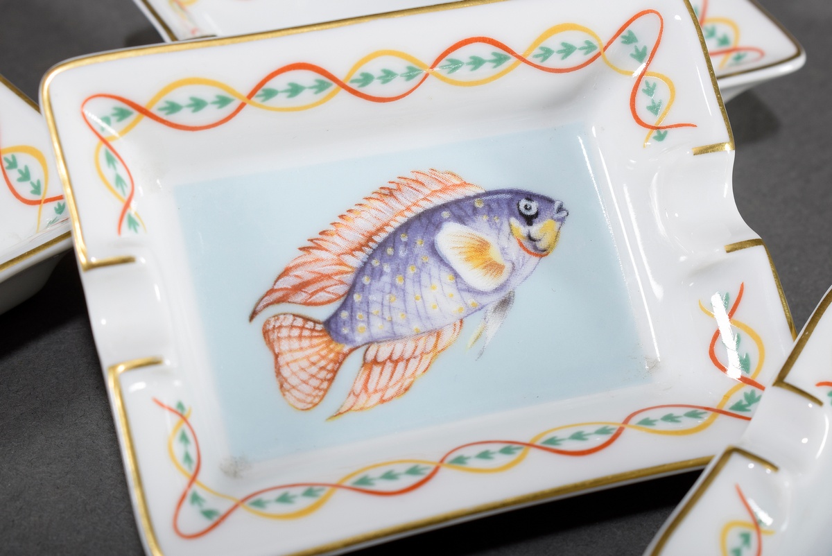 4 Various Hermès miniature porcelain ashtrays with coloured print decoration "ornamental fish" and  - Image 3 of 6