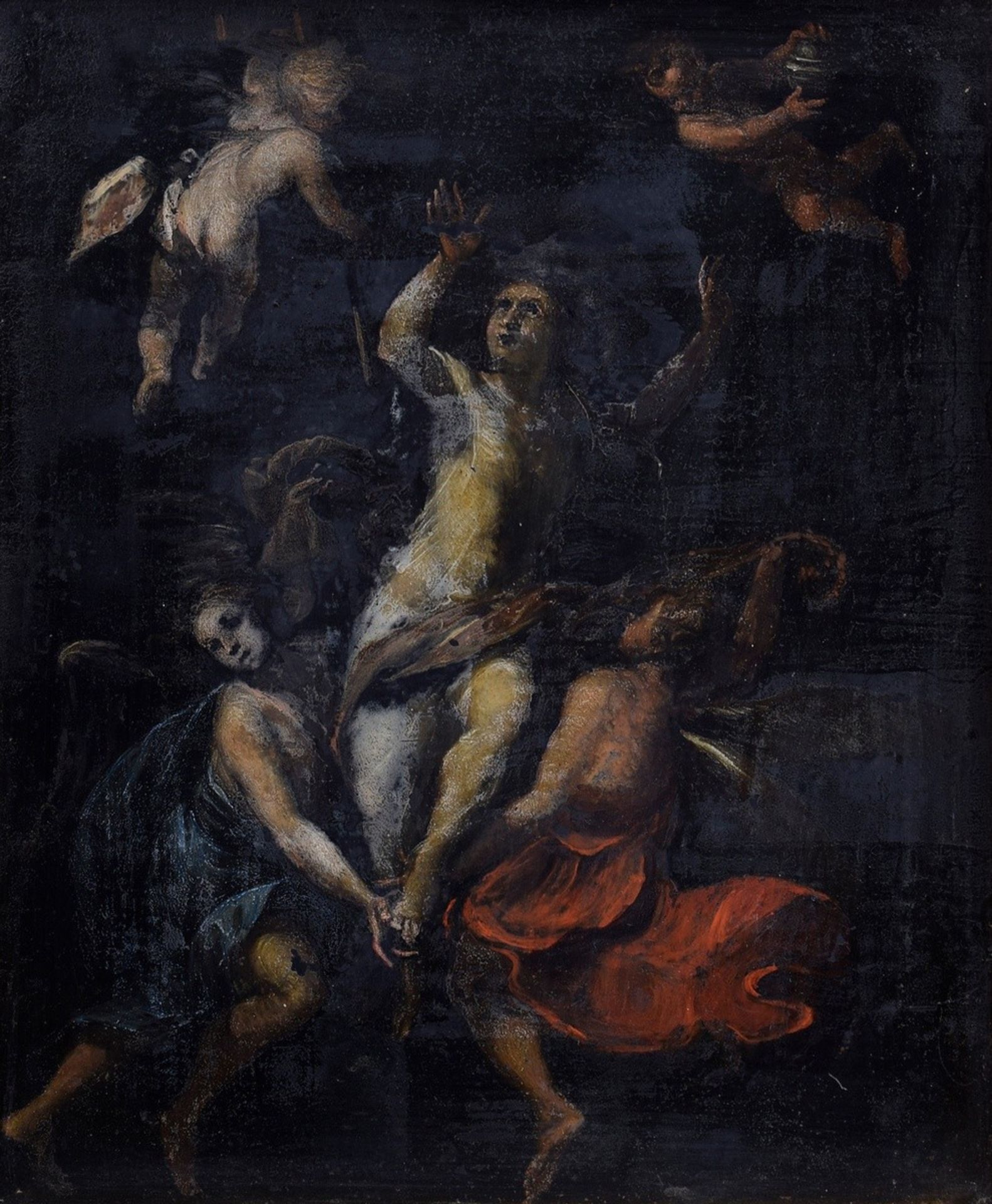 Unknown artist of the early 18th century "Apotheosis", oil/stone, old inv. no. on verso, 37x30,3cm 