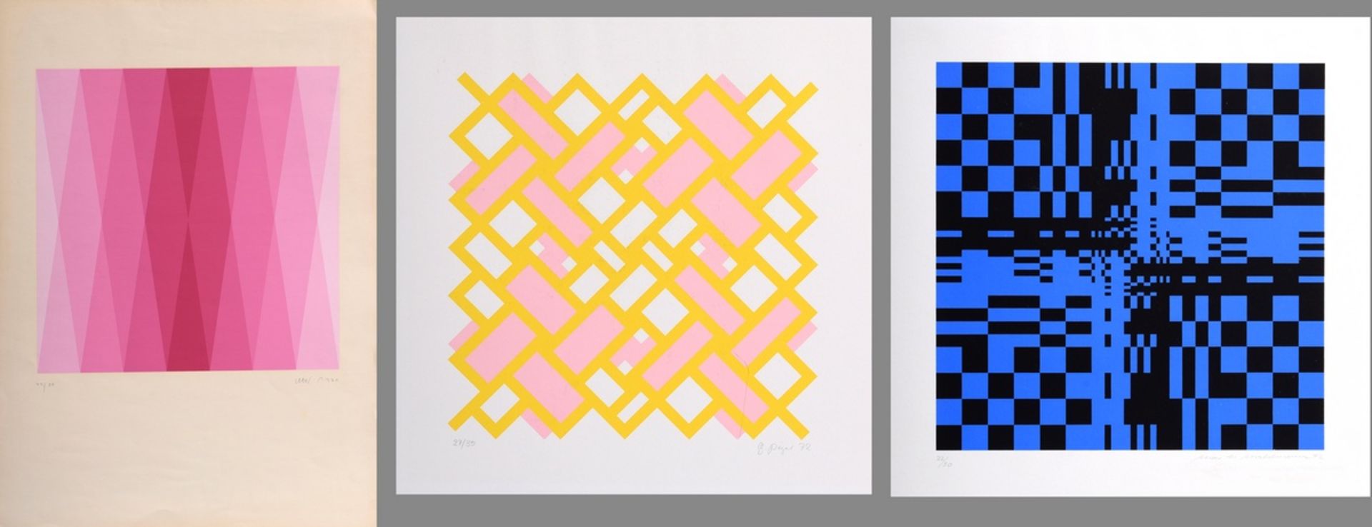 3 Various Optical Art colour serigraphs: Mahlmann, Max H. (1912-2000) "Composition" 1972, 22/30, u.