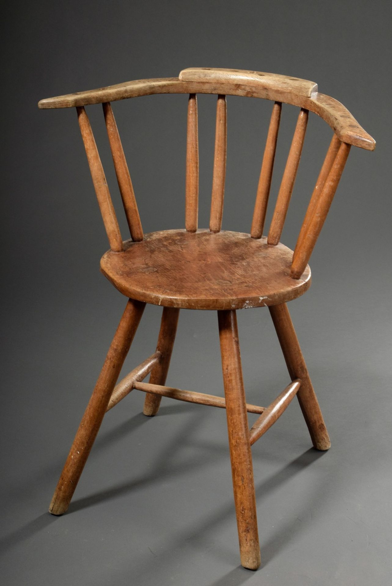 Country kitchen chair with semicircular backrest, soft wood, h. 45,5/76cm, traces of usage