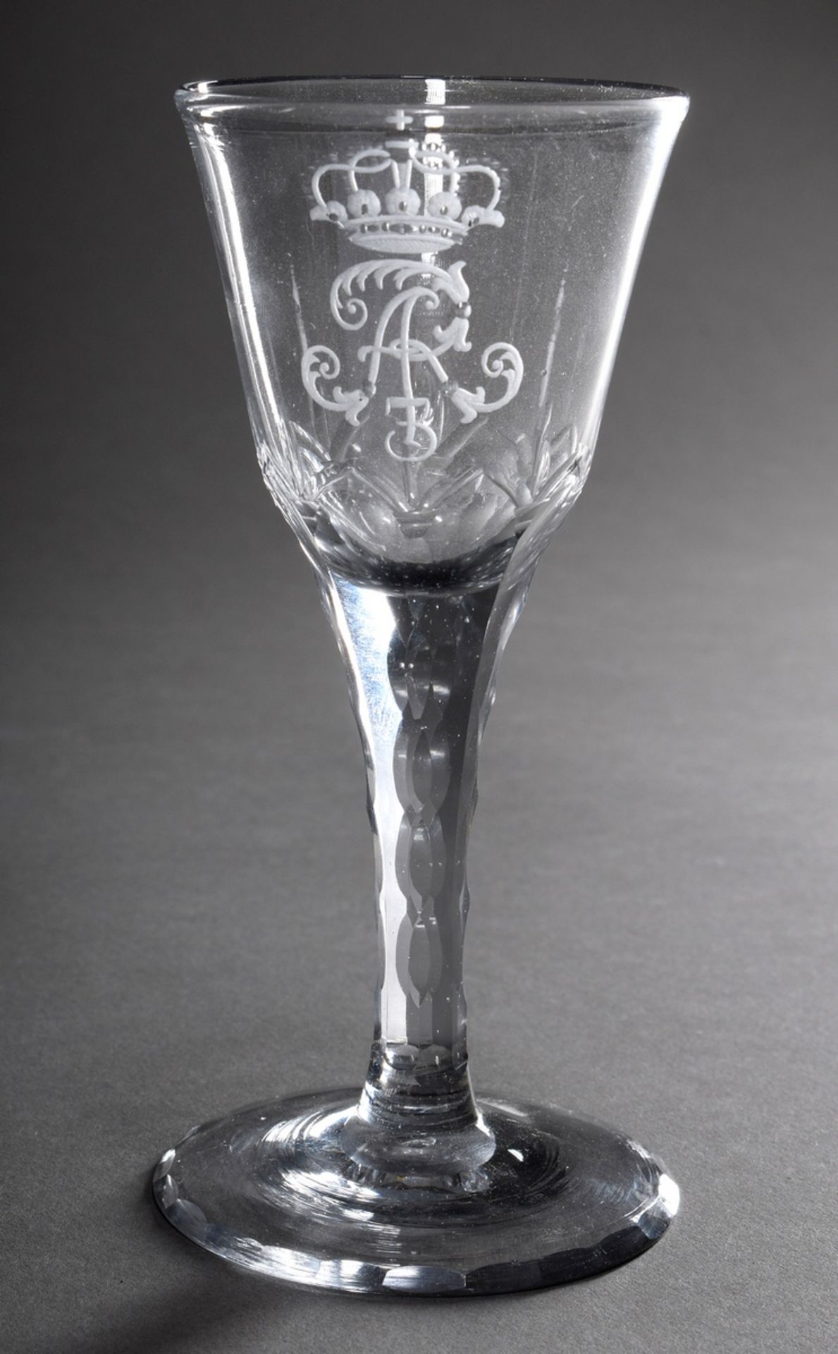 Delicate baroque goblet with cut ruler's monogram "AR3" of King August III of Poland on the dome, s