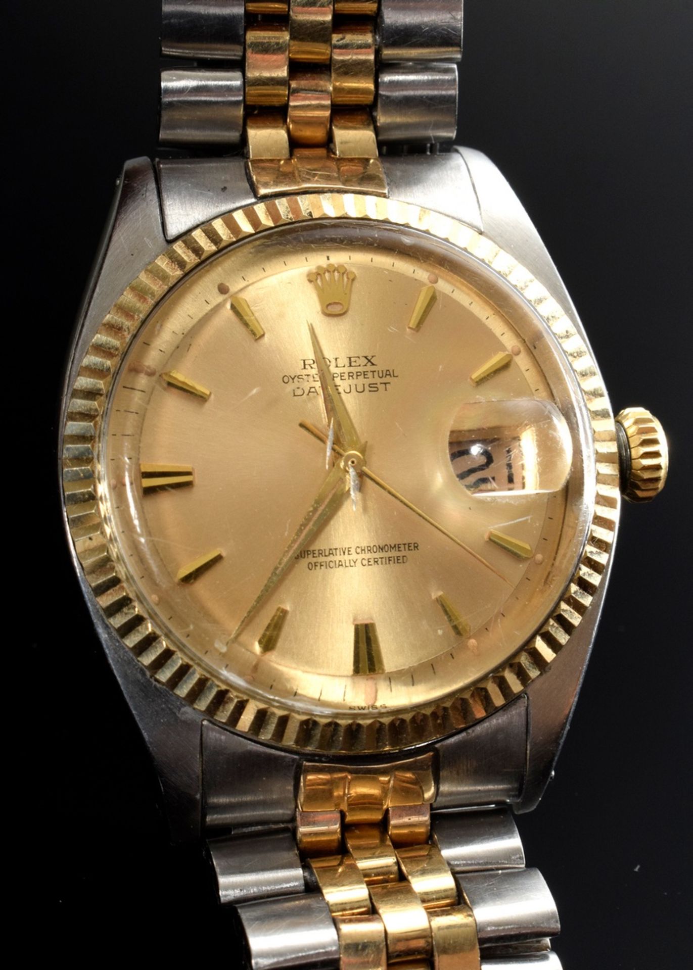 GG 750/stainless steel Rolex "Oyster Perpetual Datejust" men's wristwatch, chronometer, gold dial w - Image 2 of 5