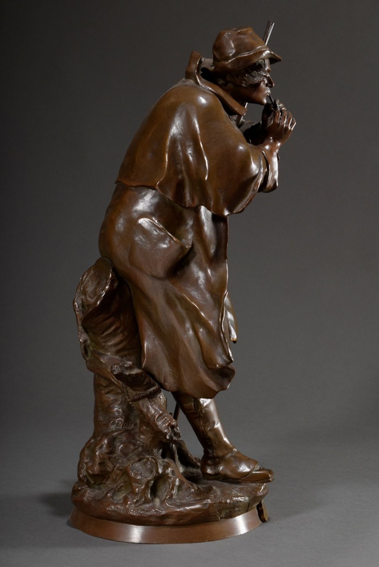 Drouot, Edouard (1859-1945) "La dernière Allumette", bronze dark patinated, signed, base with plaqu - Image 2 of 9