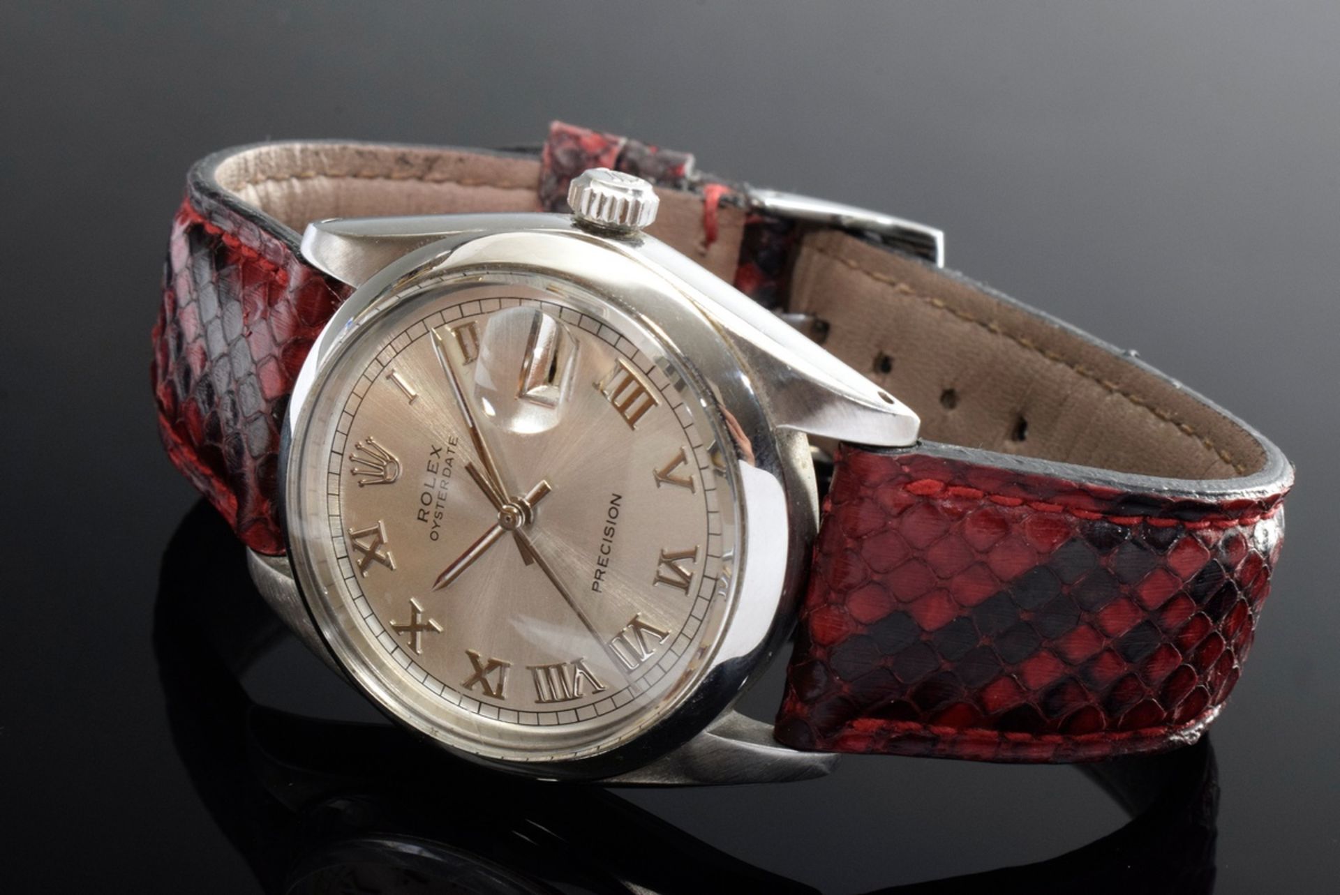 Rolex "Oysterdate Precision" Armbanduhr, Stahl, Handaufzug, römische Ziffern, große Sekunde, Datum 