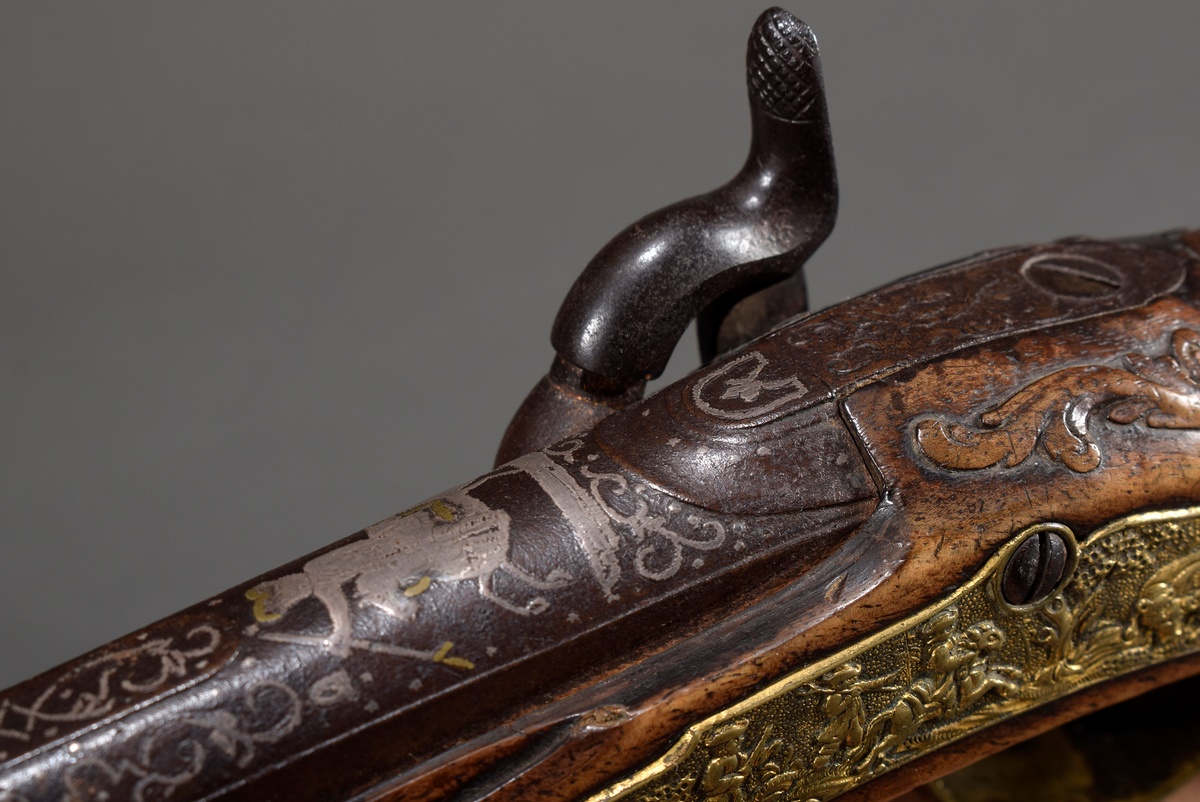 Muzzle-loading/percussion pistol (adjusted) with walnut stock, finely chiselled gilt bronze decorat - Image 6 of 18