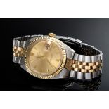 GG 750/Edelstahl Rolex "Oyster Perpetual Datejust" Herrenarmbanduhr, Chronometer, Goldzifferblatt m