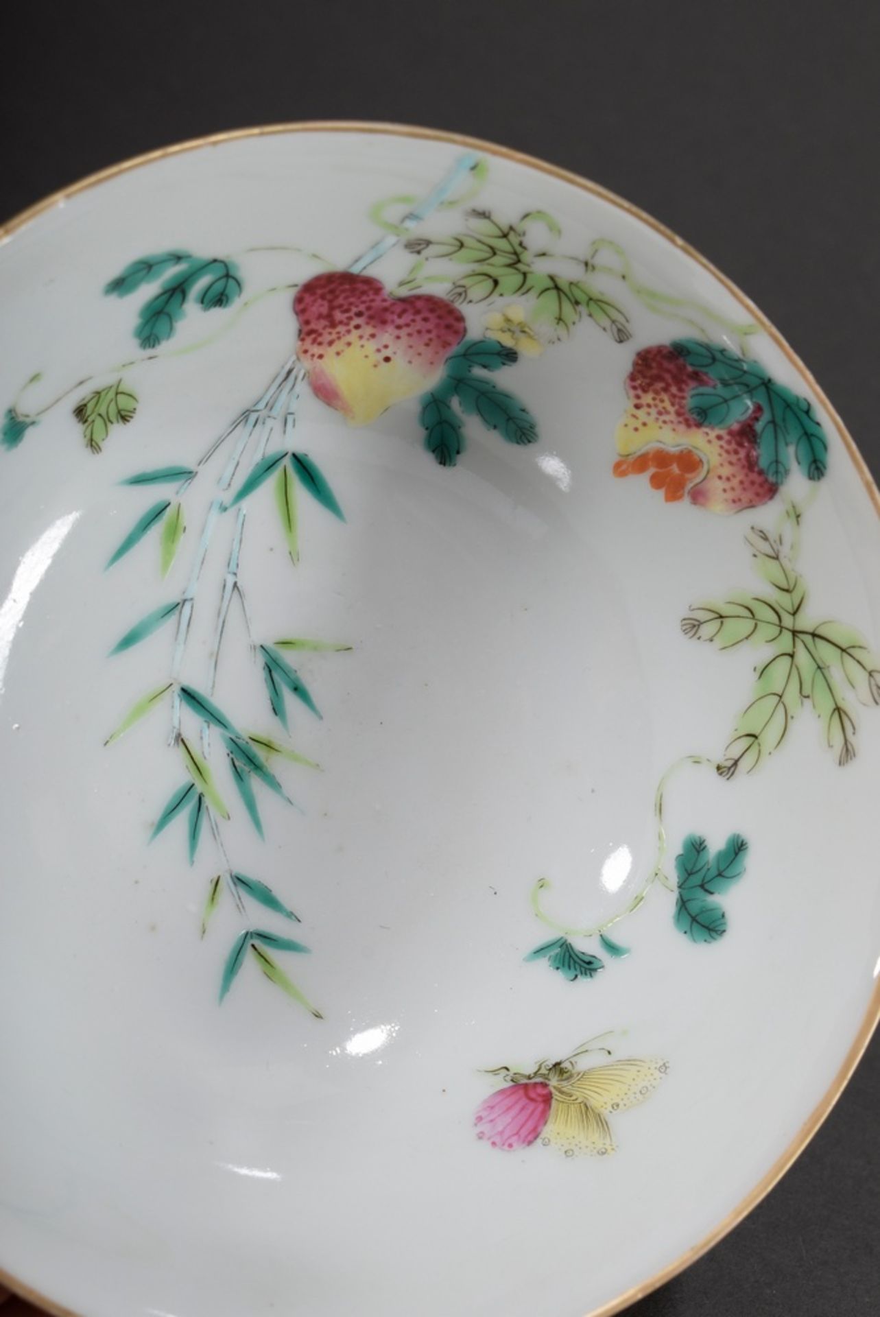 Chinese porcelain kummel with polychrome Famille Rose painting "Pomegranates, Bamboo and Butterfly" - Image 3 of 5