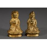 2 Diverse kleine "Buddha" Figuren, Bronze vergoldet, 19.Jh., H. 5,5cm