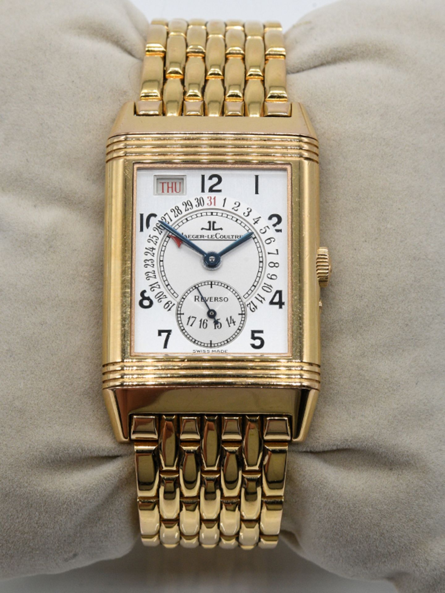 Goldene Armbanduhr (Unisex), Jaeger le Coultre "Reverso", um 2000. 750/- Weißgold. Gesamtgewic - Bild 2 aus 7