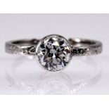 Solitär-Ring mit Brillant ca. 1,02 ct, Art Deco. Platin. Gesamtgewicht ca. 3,5 g. Chatonfassun