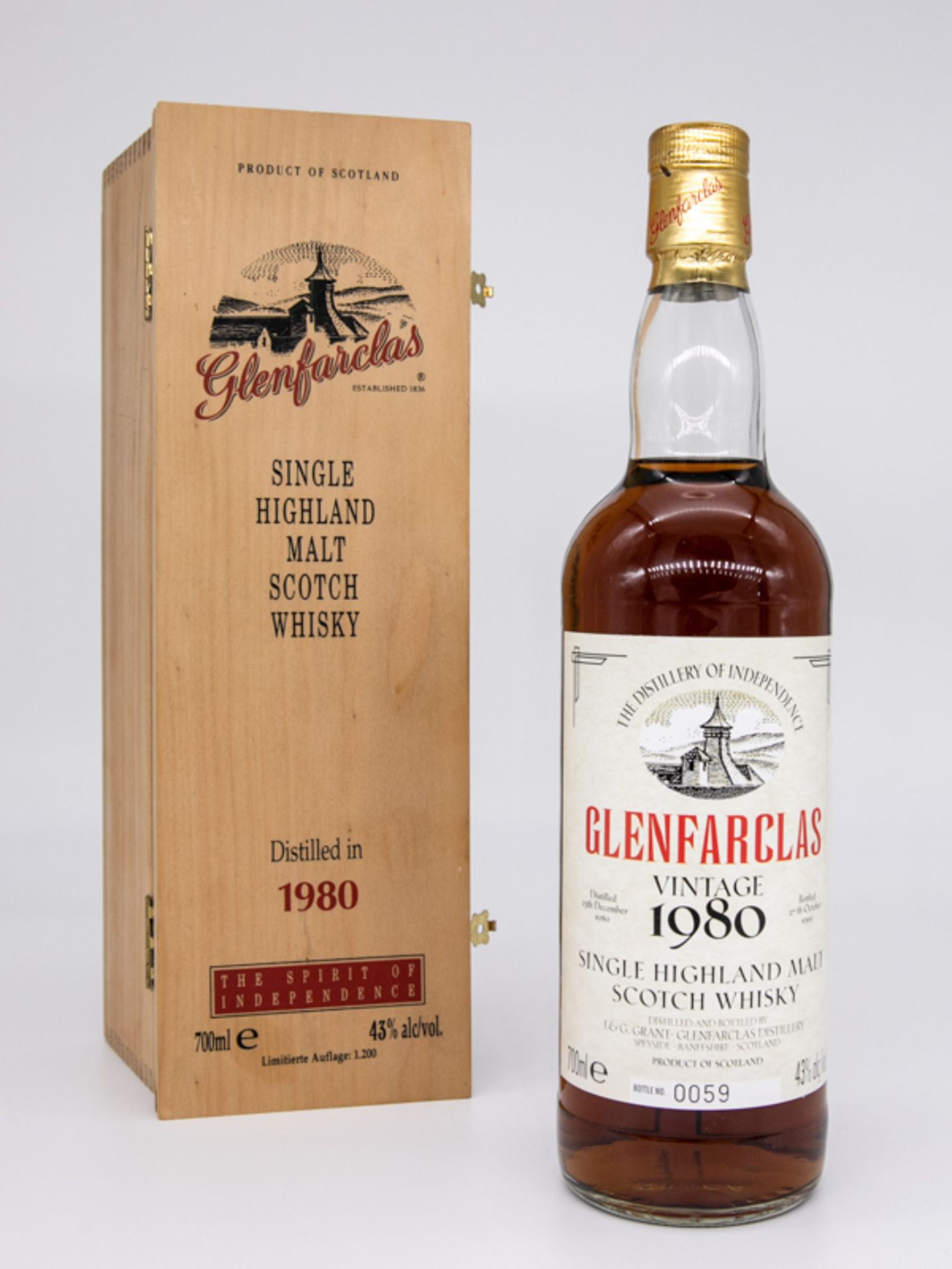 Single Malt Whisky,"Glenfarclas" Vintage 1980, Limitierte Auflage 59/1200. Destilliert 23. Deze