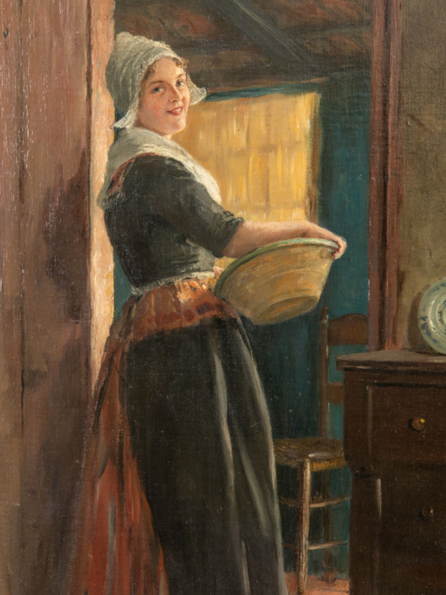 Haver, Carl (1859 - 1920/ bzw. 1924). Öl auf Leinwand, doubliert auf Holz; "Holländisches Mädchen" - Bild 2 aus 5