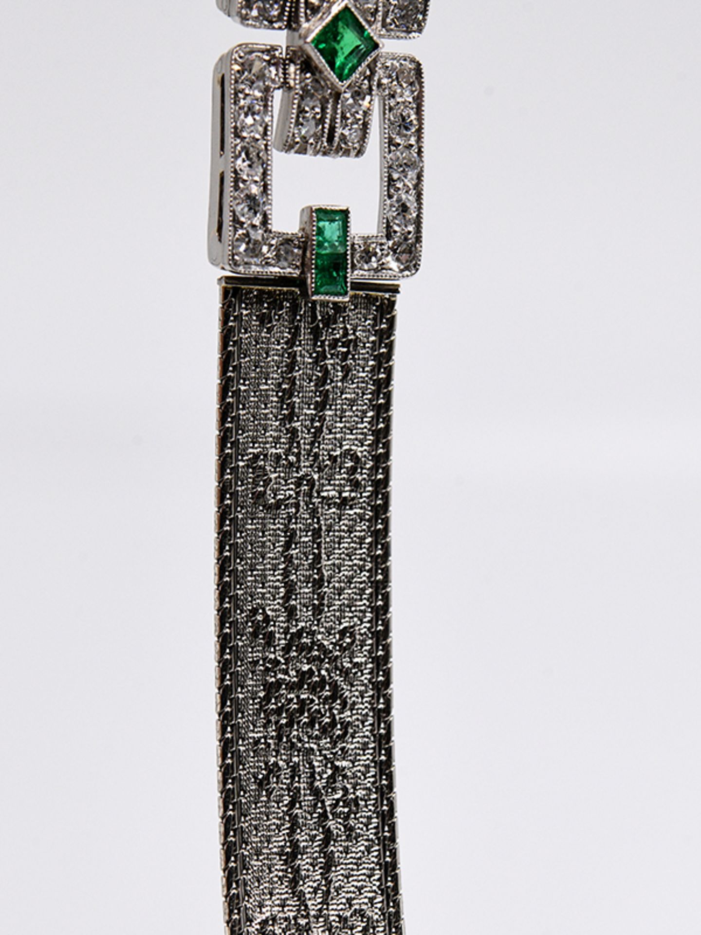 Art Deco- Armband mit Smaragden, zus. ca. 0,2 ct und 32 kleinen Single-Cut-Diamanten, zus. ca. 0,3 - Bild 7 aus 12