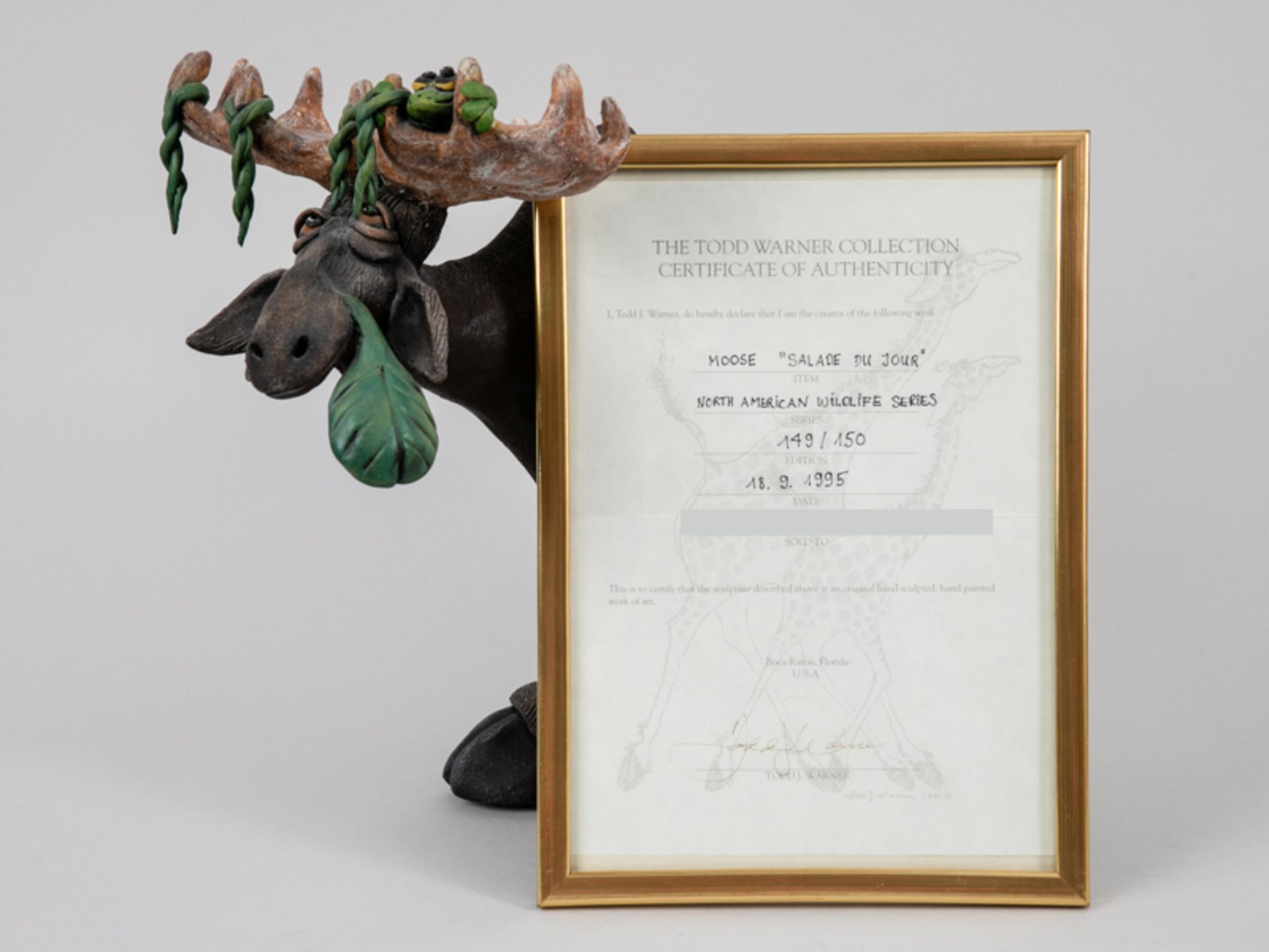 Warner, Todd (* 1945). Figurenplastik "Elch mit Blattwerk und Frosch" (Originaltitel "Moose 'Sa - Bild 4 aus 11