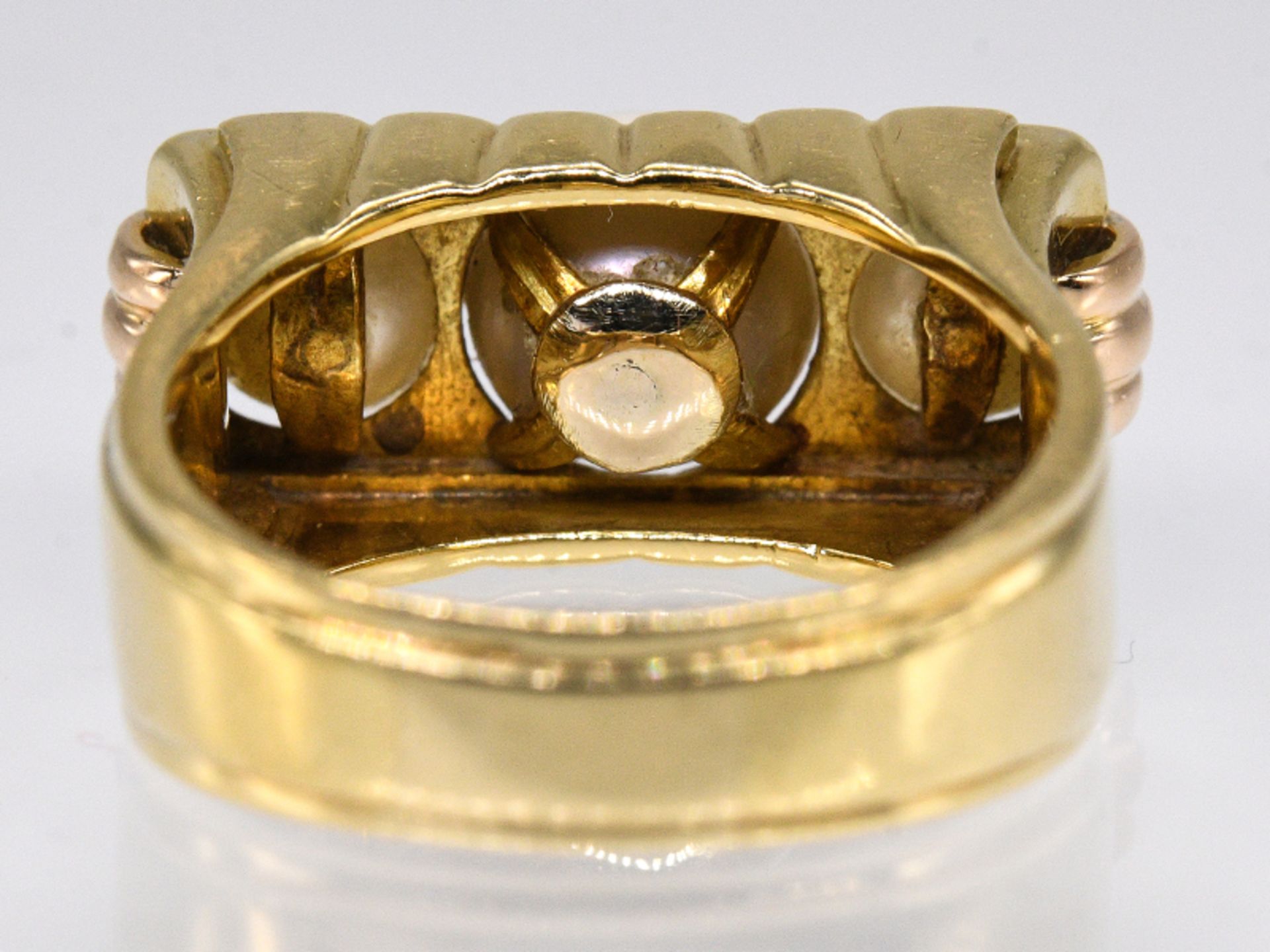 Ring mit 3 natürlichen Flussperlen aus dem niederbayrischen Fluss Regen, Art Deco, Goldschmiedearb - Bild 6 aus 6