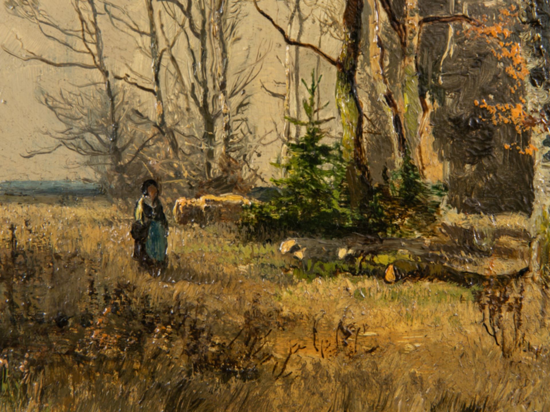 Fink, August (1846 - 1916). Zugeschrieben. Öl auf Holz; "Herbstliche Landschaft mit Bäumen am - Bild 5 aus 5