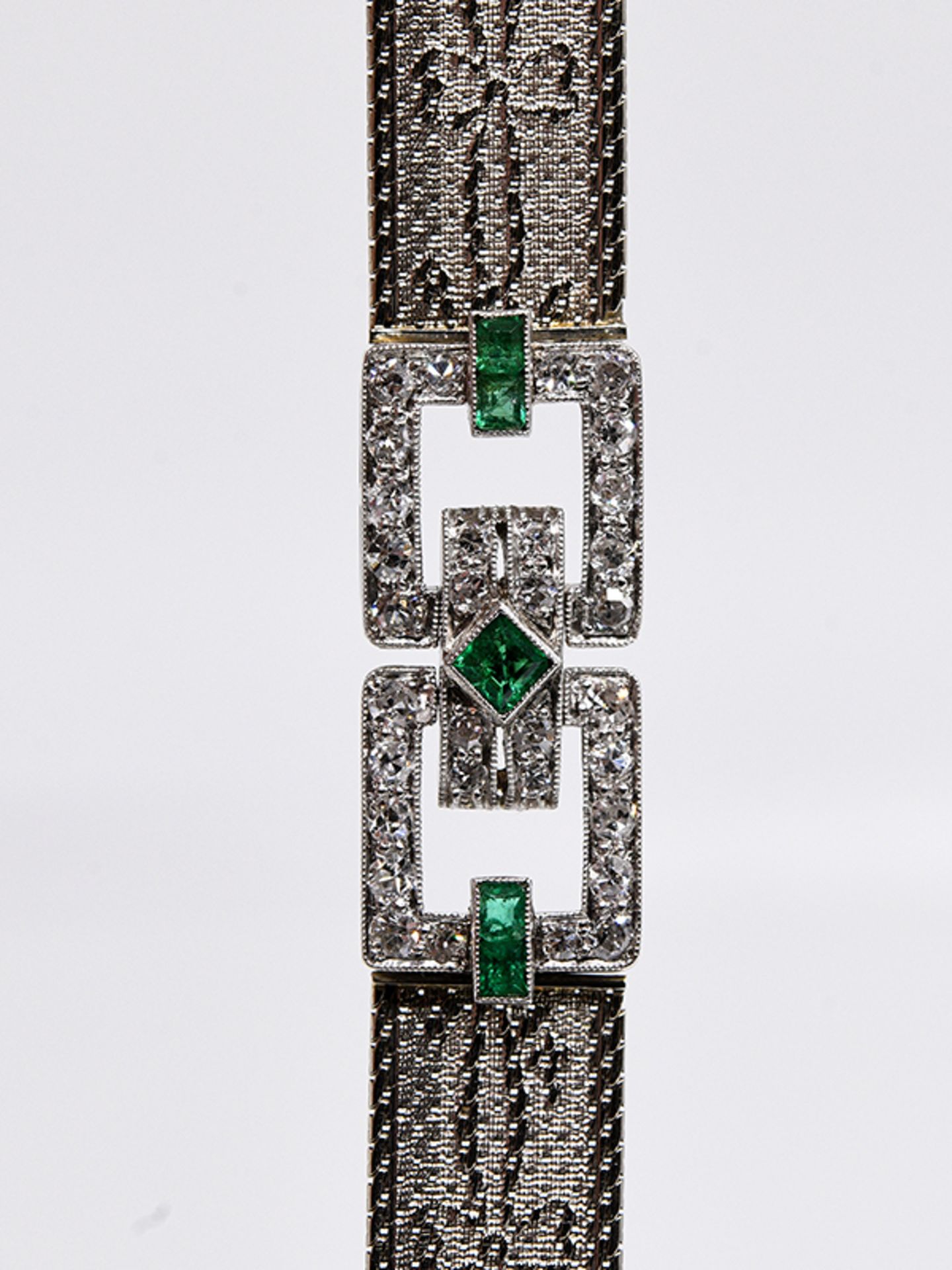 Art Deco- Armband mit Smaragden, zus. ca. 0,2 ct und 32 kleinen Single-Cut-Diamanten, zus. ca. 0,3 - Bild 6 aus 12