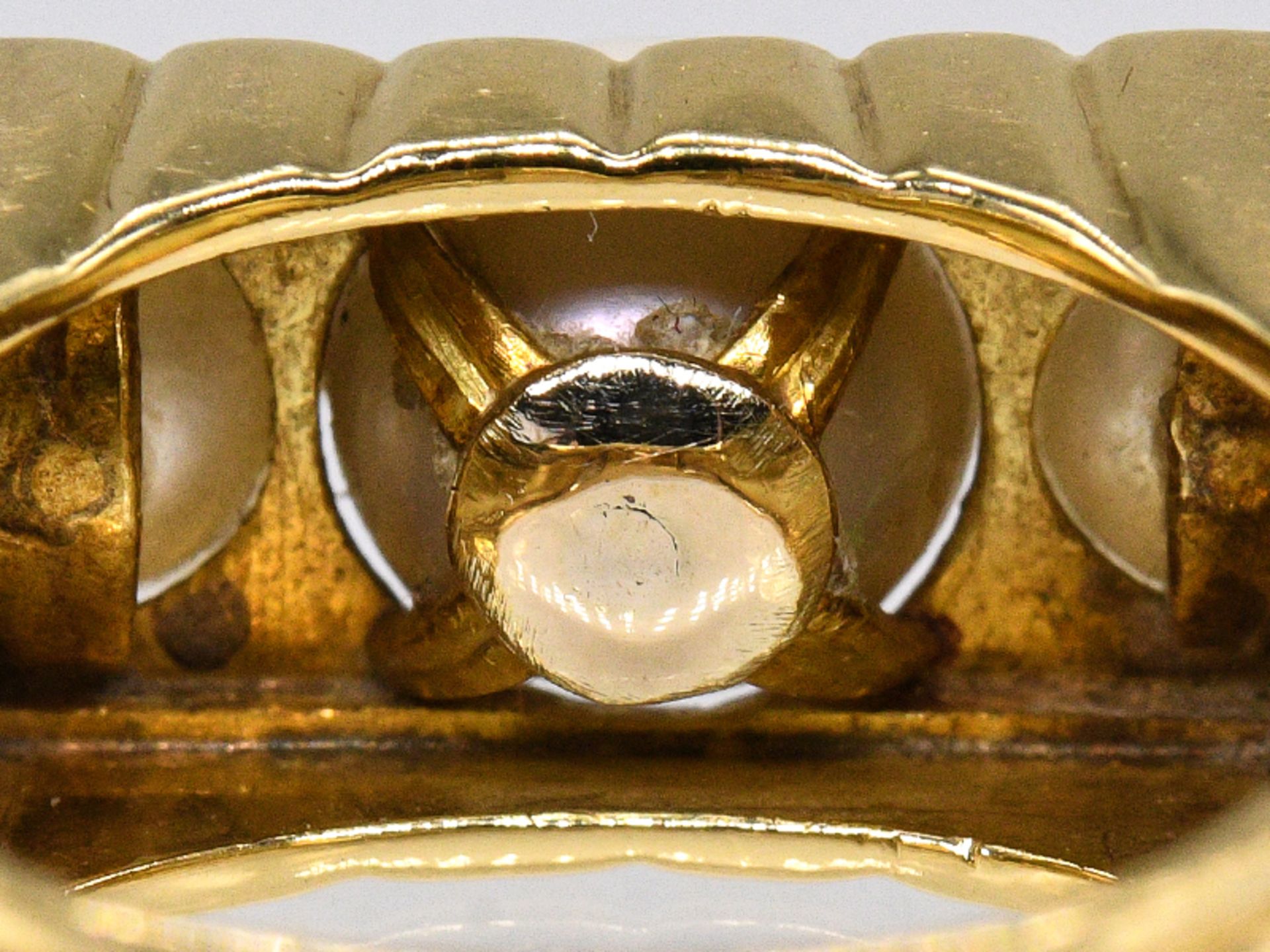 Ring mit 3 natürlichen Flussperlen aus dem niederbayrischen Fluss Regen, Art Deco, Goldschmiedearb - Bild 5 aus 6