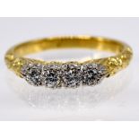 Ring mit 4 Altschliff-Diamanten, zus. ca. 0,5 ct, um 1920-30. 585/- Gelbgold. Gesamtgewicht ca.