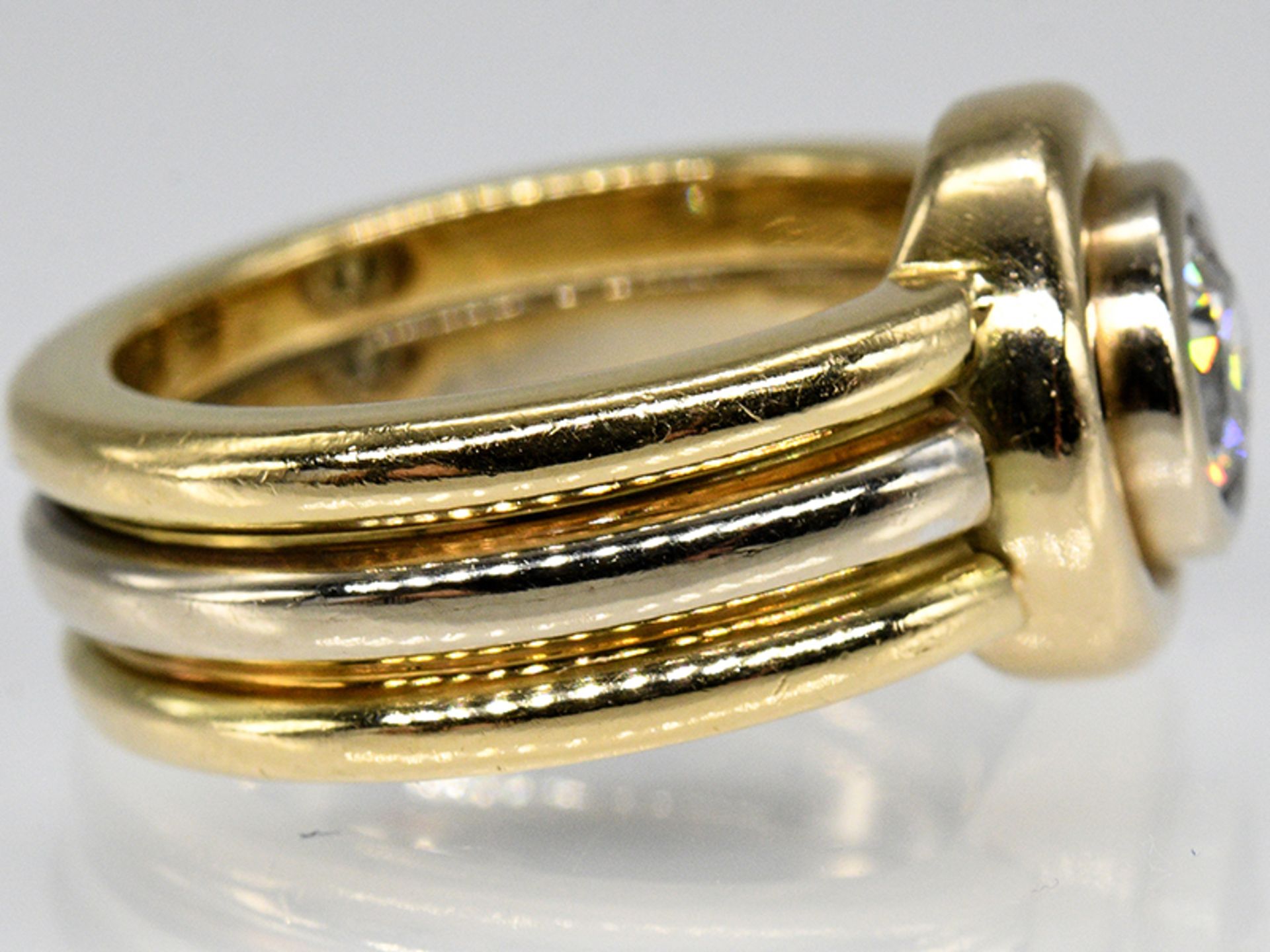 Massiver Ring mit Altschliff-Diamant ca. 1 ct, Juweliersarbeit, 90- er Jahre. 750/- Gelb- und W - Bild 4 aus 6