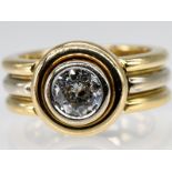 Massiver Ring mit Altschliff-Diamant ca. 1 ct, Juweliersarbeit, 90- er Jahre. 750/- Gelb- und W