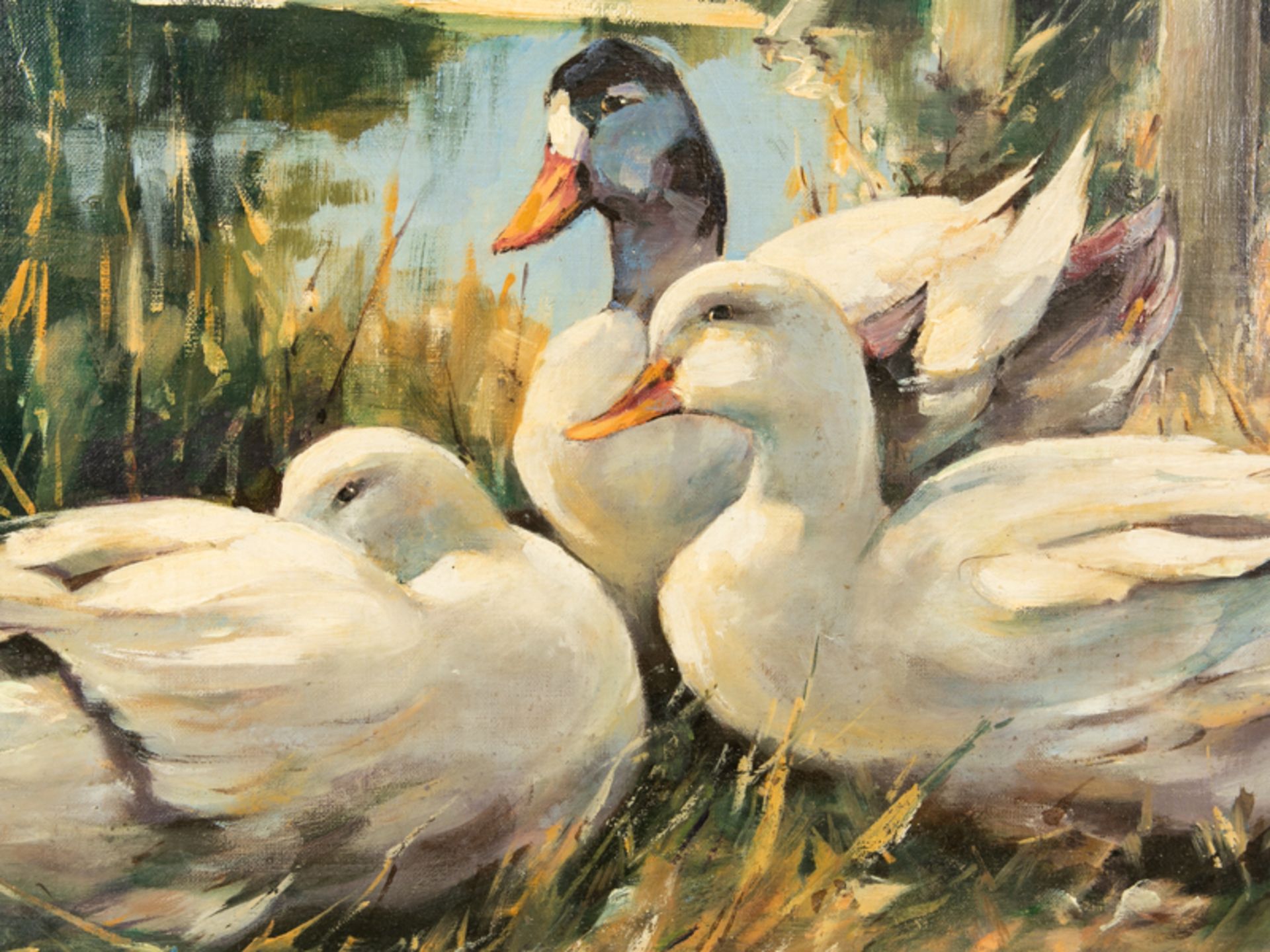 Grässel, Franz (1861 - 1948), zugeschrieben. Öl auf Leinwand; "Enten am Ufer", unten rechts s - Bild 2 aus 6