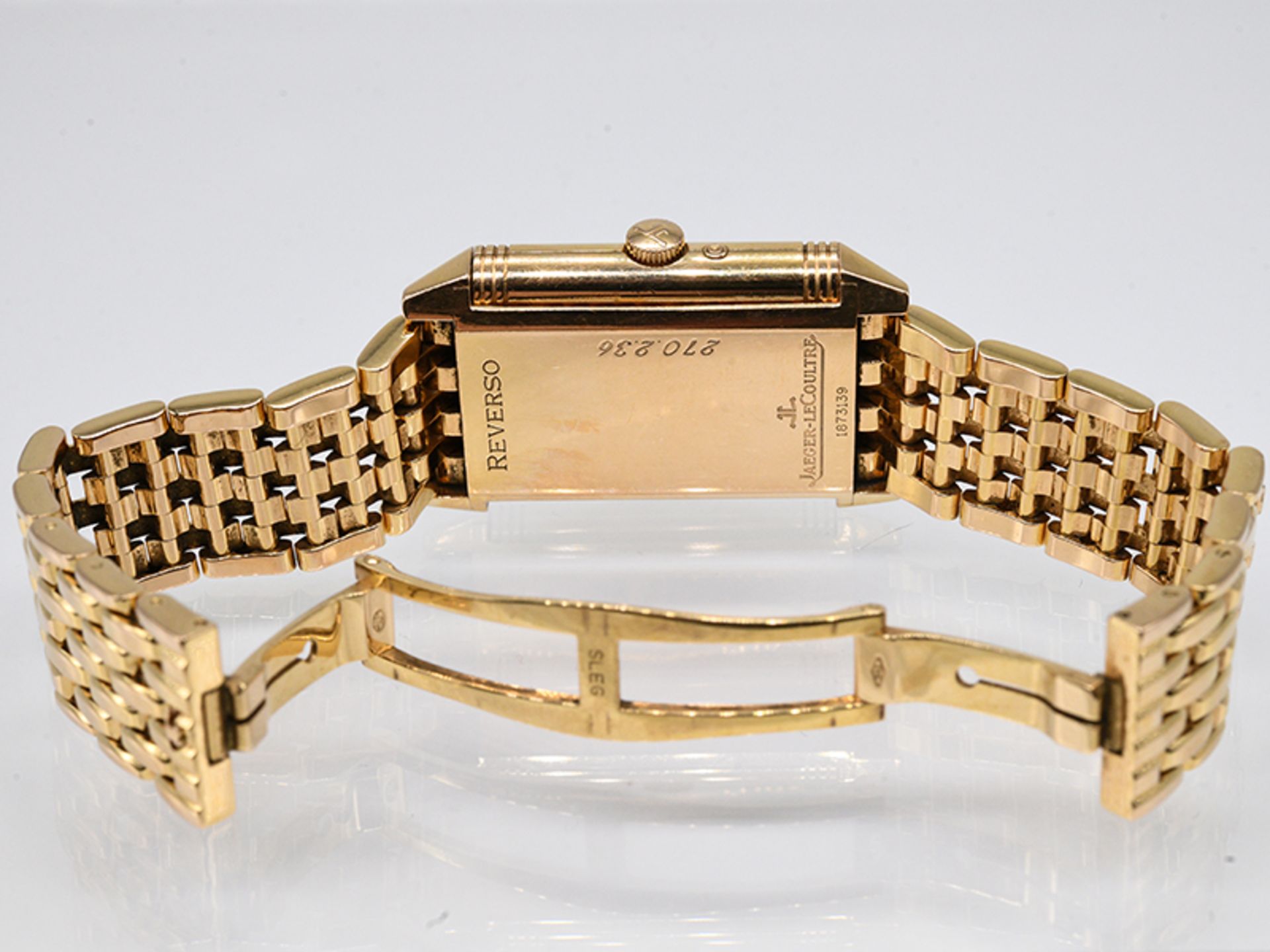 Goldene Armbanduhr (Unisex), Jaeger le Coultre "Reverso", um 2000. 750/- Weißgold. Gesamtgewic - Bild 7 aus 7