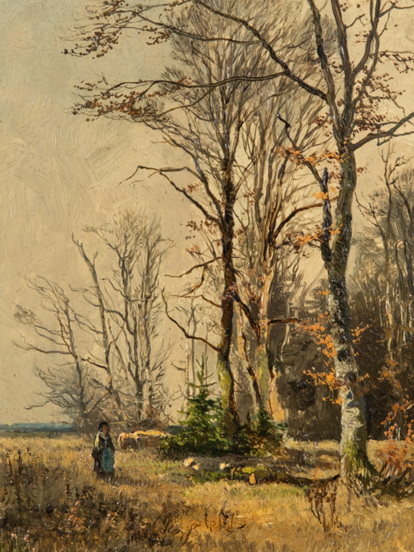 Fink, August (1846 - 1916). Zugeschrieben. Öl auf Holz; "Herbstliche Landschaft mit Bäumen am - Bild 2 aus 5