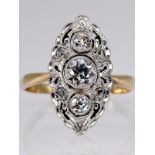 Ring mit Altschliff-Diamanten zus. ca. 0,75 ct, Art Deco. 585/- Gelbgold und Weißgold parketti