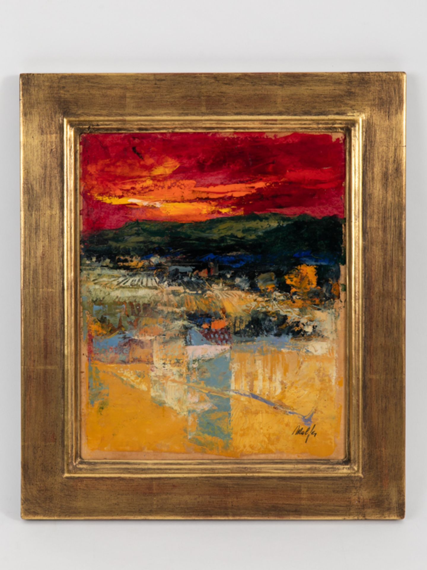 Malfer, Mario (* 1941). Öl auf Malkarton, abstrakte Landschafts-Farbkomposition unter leuchten