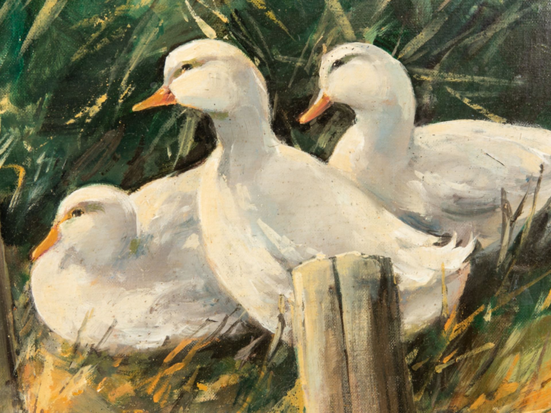 Grässel, Franz (1861 - 1948), zugeschrieben. Öl auf Leinwand; "Enten am Ufer", unten rechts s - Bild 6 aus 6