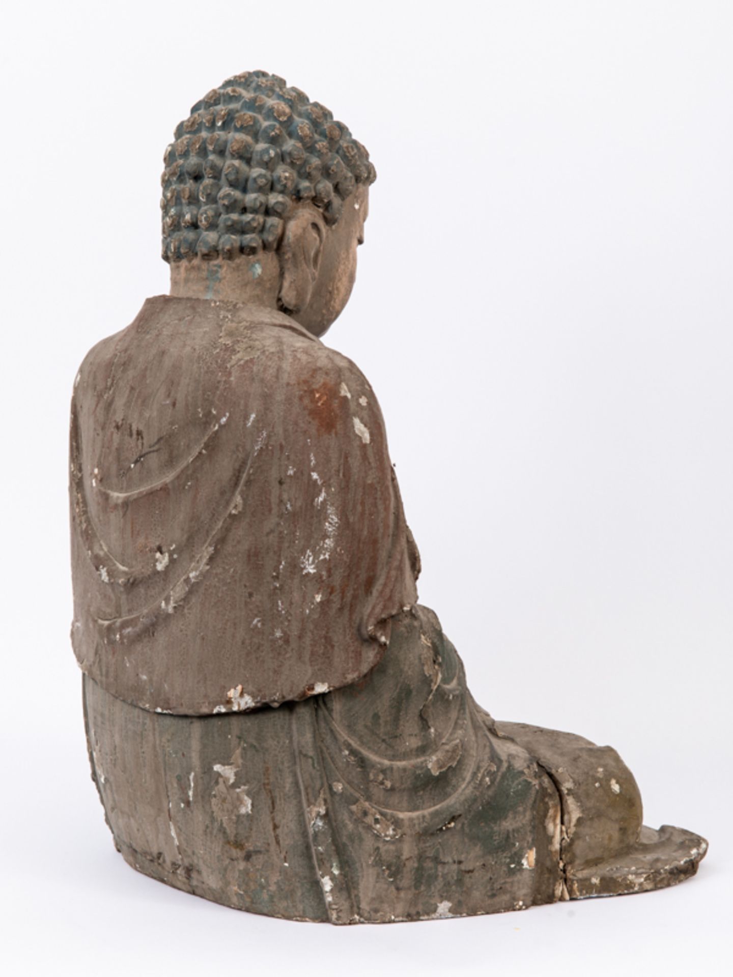 Große Holzplastik "Buddha Dhyana"; China oder Japan; 19./20. Jh.Holz; geschnitzt und mit älterer - Image 6 of 8