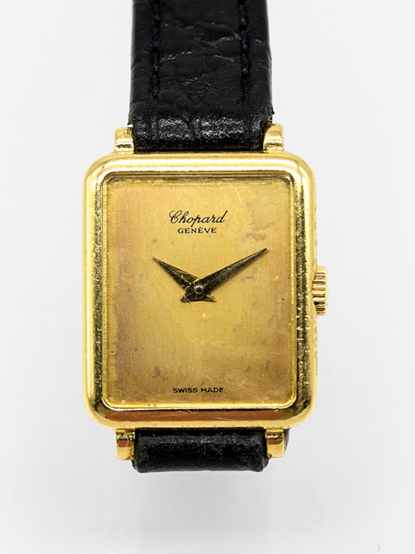 Damenarmbanduhr; Chopard; Genève; 90- er Jahre.750/- Gelbgold mit Lederarmband. Schlichtes;