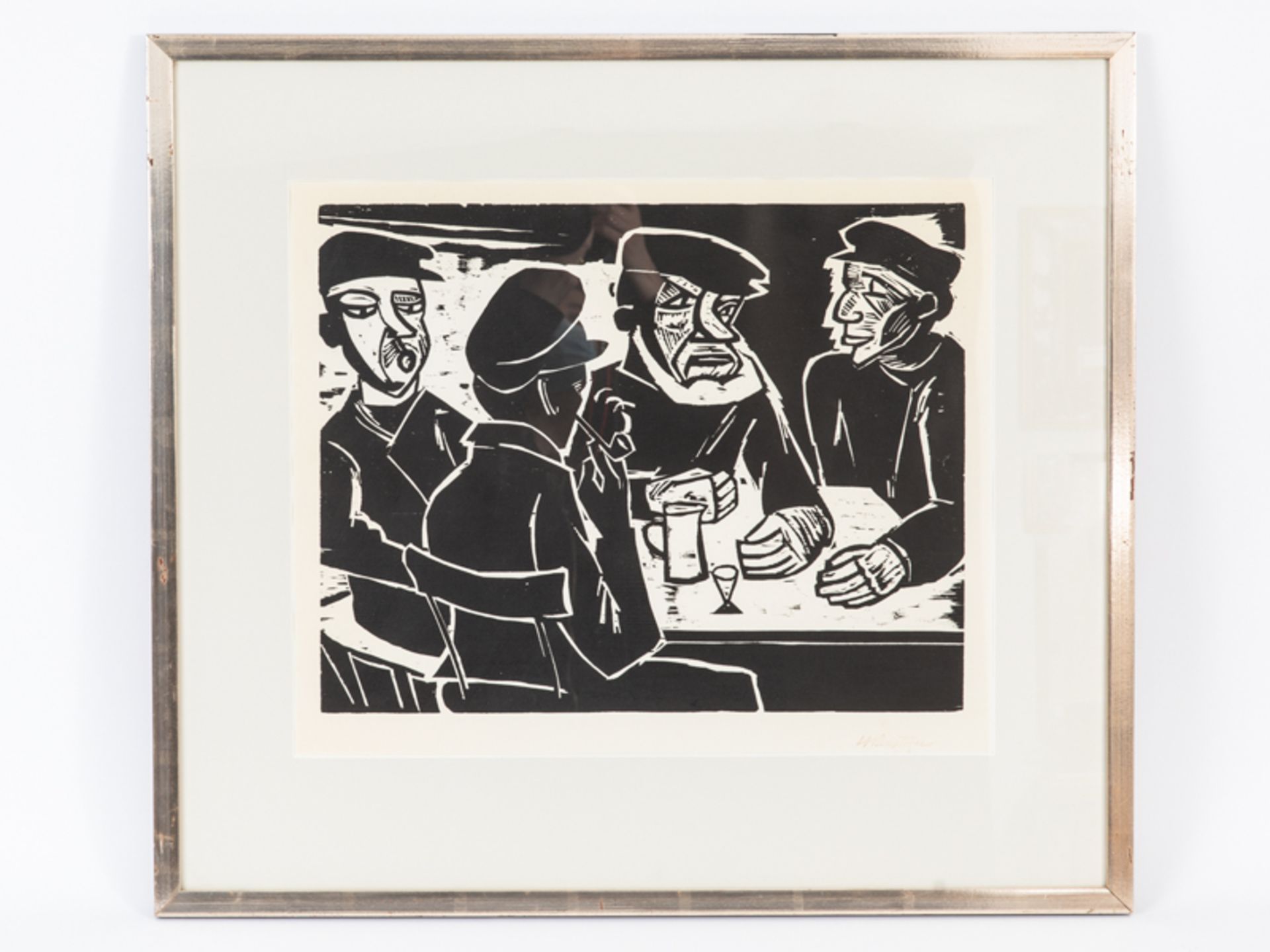 Pechstein; Hermann Max (1881-1955).Holzschnitt "Fischer in der Kneipe"; Edition Griffelkunst;