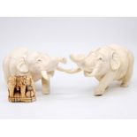 3 Tierfiguren "Elefanten"; um 1900.Elfenbein/Bein; geschnitzt; Gesamtgewicht ca. 483 g; 2 größere